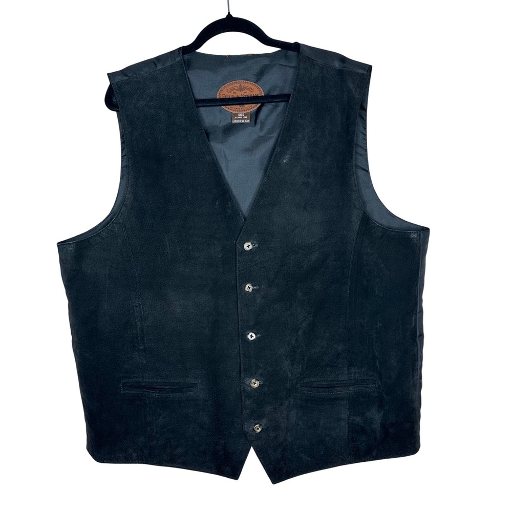 Field & Stream Men's Black Suede Leather Vest X-Large Long Button Front Western